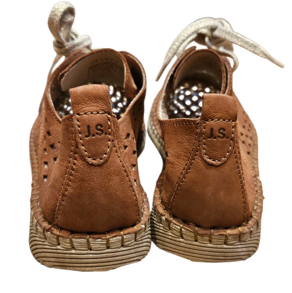 Josef Seibel Sophie Brown Leather Cut Out Laced Espadrilles women's 7.5 - Picture 5 of 10